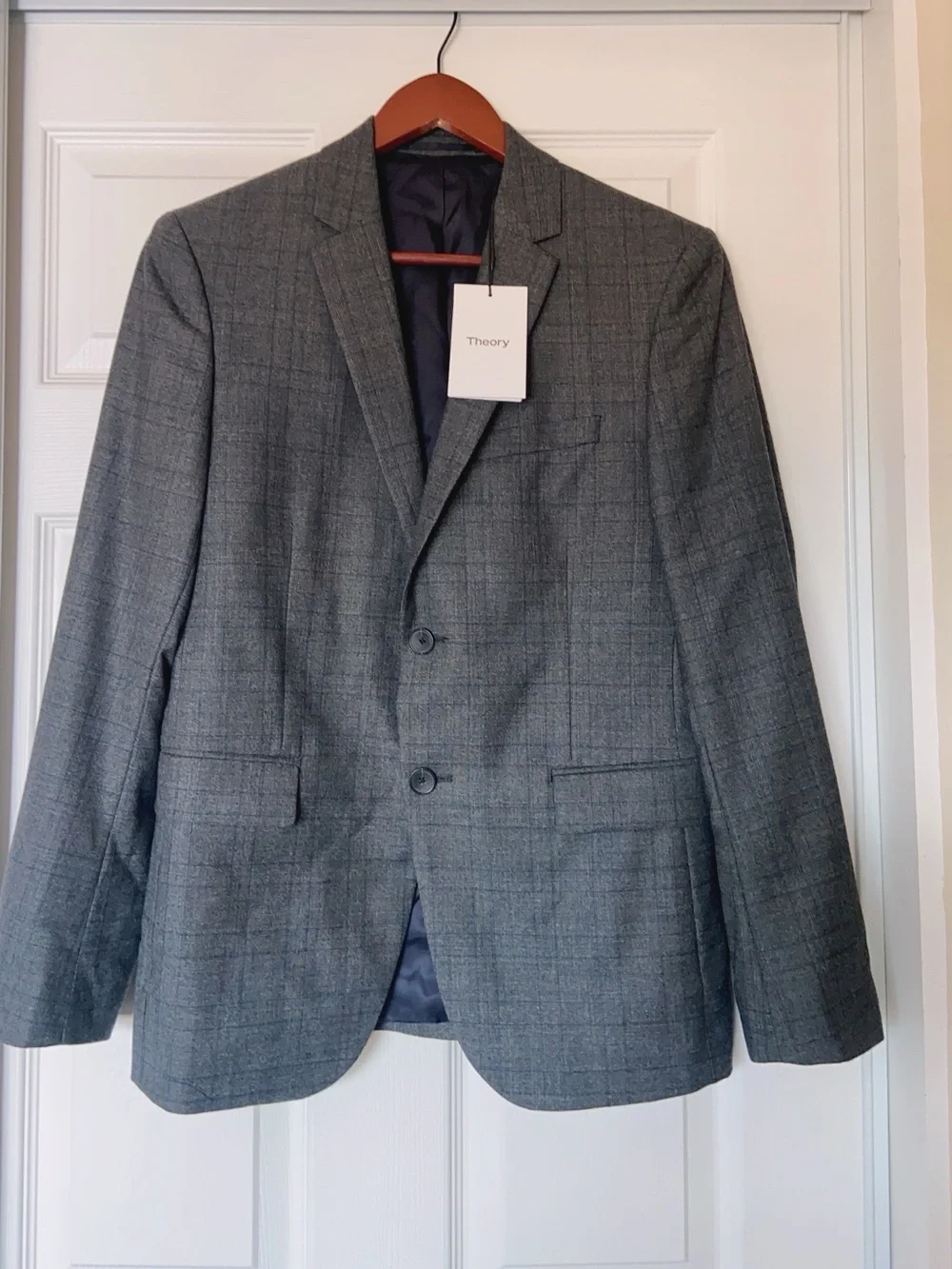 NWT $595 Theory Xylo NP Moxley Wool Plaid Blazer Blazer Jacket Charcoal 36S
